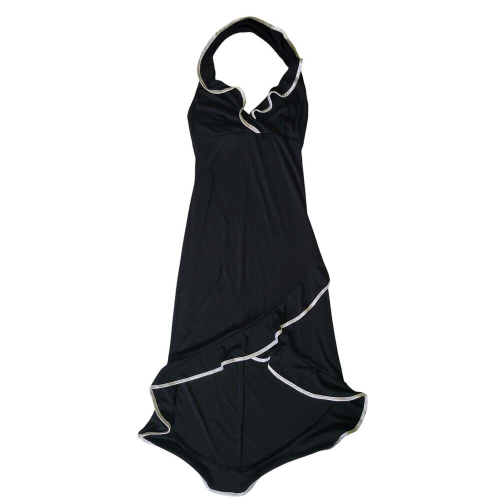 Vintage Y2K Ruby Rox S Dress Black White Halter Midi Contrast HiLow Minimalist